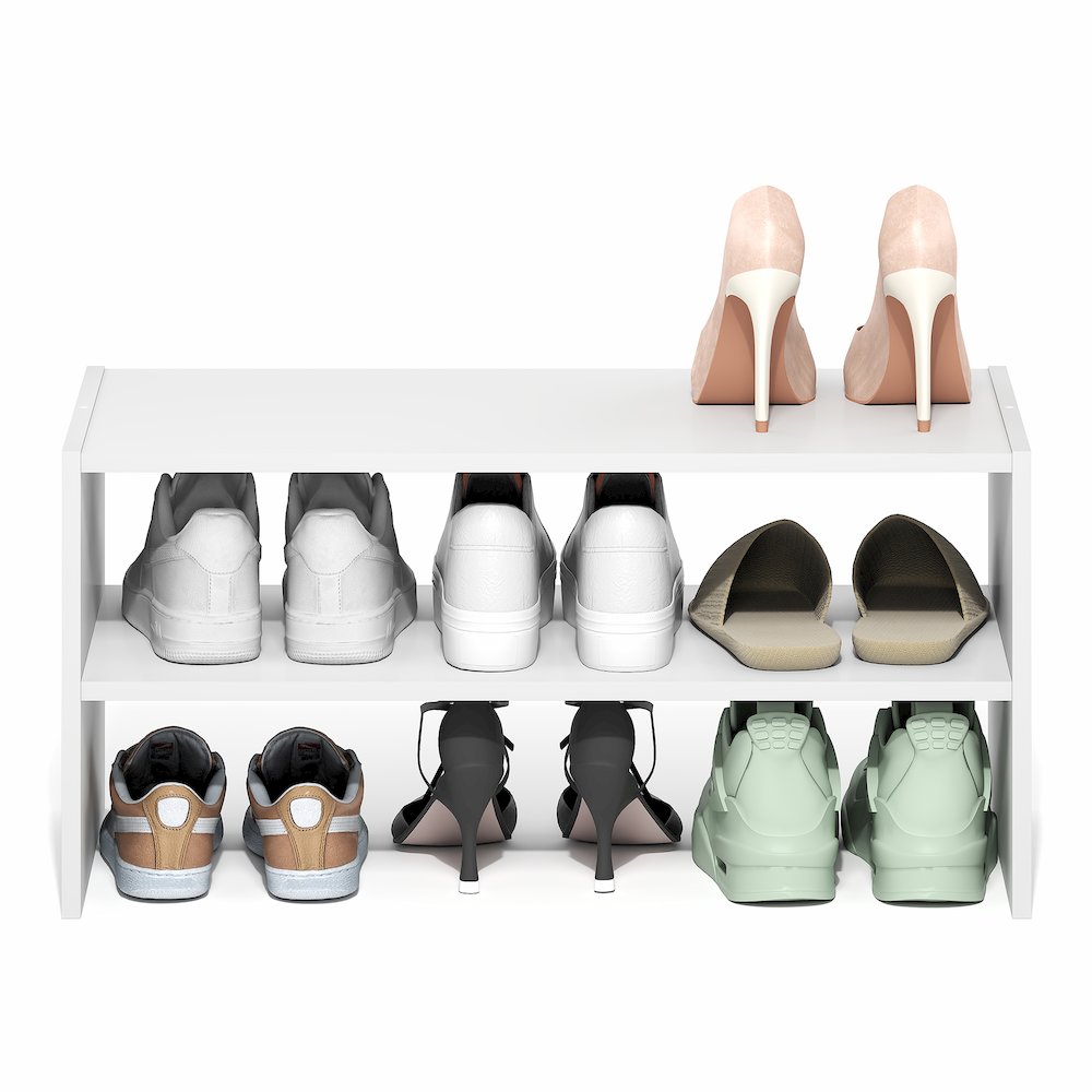 FANO Shoe Rack, 24-Inch Width Shoe Organizer, Stackable Shoe Storage, White