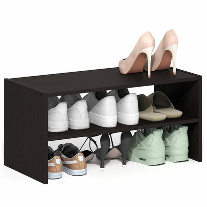 Shoe Rack, 24-Inch Width Shoe Organizer, Stackable Shoe Storage, Black Dark Oak