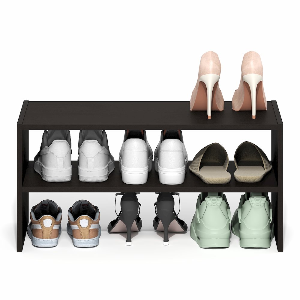 Shoe Rack, 24-Inch Width Shoe Organizer, Stackable Shoe Storage, Black Dark Oak