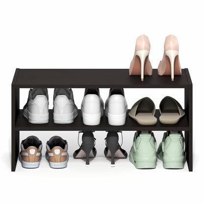 Shoe Rack, 24-Inch Width Shoe Organizer, Stackable Shoe Storage, Black Dark Oak