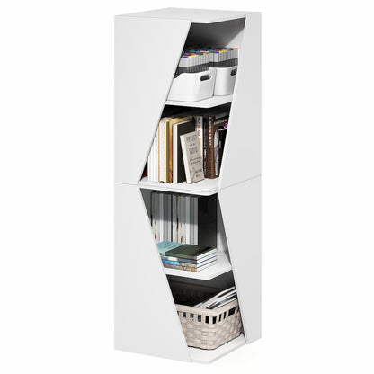 Stackable 2-in-1 Bookshelf, 4-Tier Corner Bookcase with Display Shelf