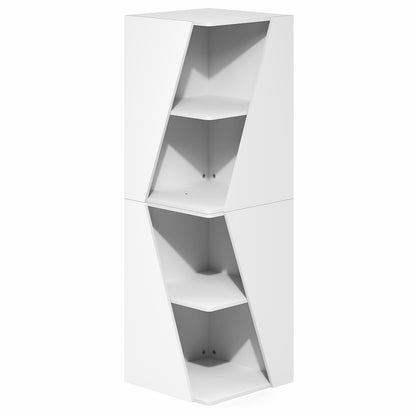 Stackable 2-in-1 Bookshelf, 4-Tier Corner Bookcase with Display Shelf