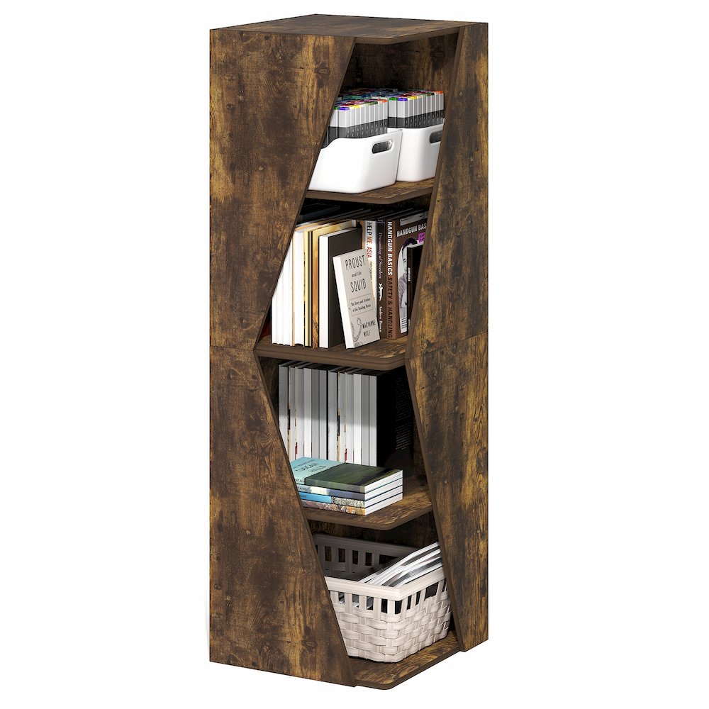 Stackable 2-in-1 Bookshelf, 4-Tier Corner Bookcase with Display Shelf