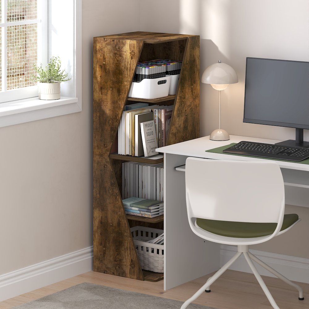 Stackable 2-in-1 Bookshelf, 4-Tier Corner Bookcase with Display Shelf