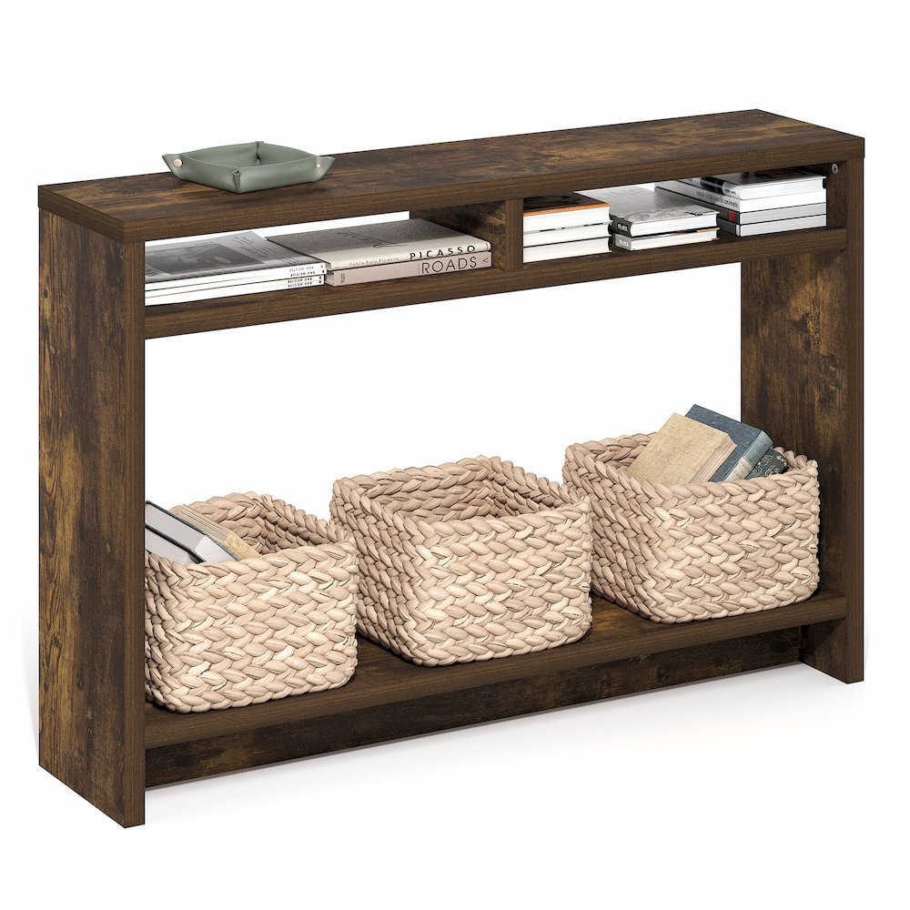 3-Tier Narrow Console Table with Extra Thick Frame and Storage Shelf, Amber Pine