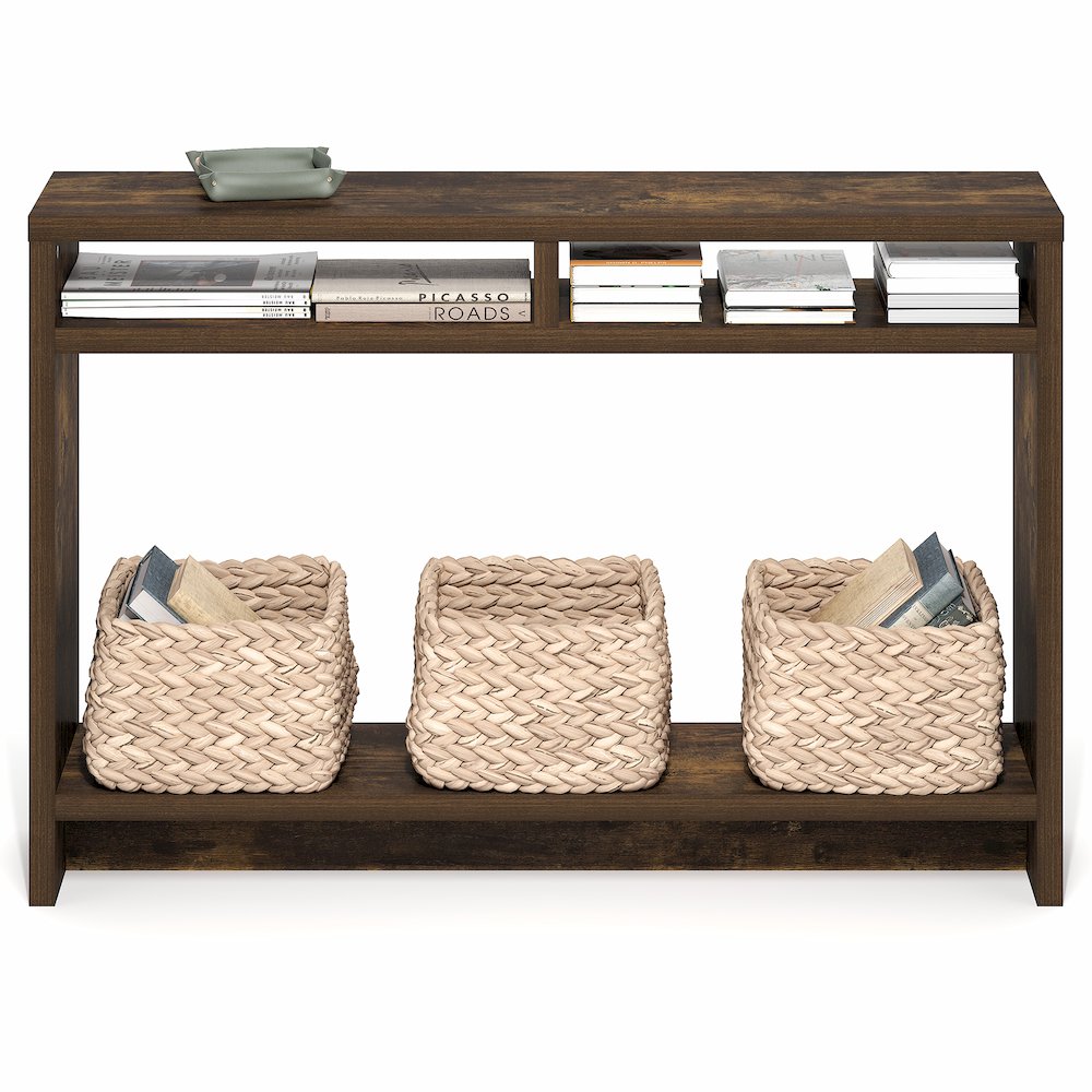3-Tier Narrow Console Table with Extra Thick Frame and Storage Shelf, Amber Pine