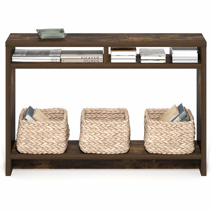 3-Tier Narrow Console Table with Extra Thick Frame and Storage Shelf, Amber Pine