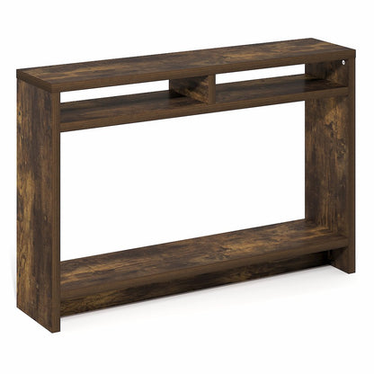 3-Tier Narrow Console Table with Extra Thick Frame and Storage Shelf, Amber Pine