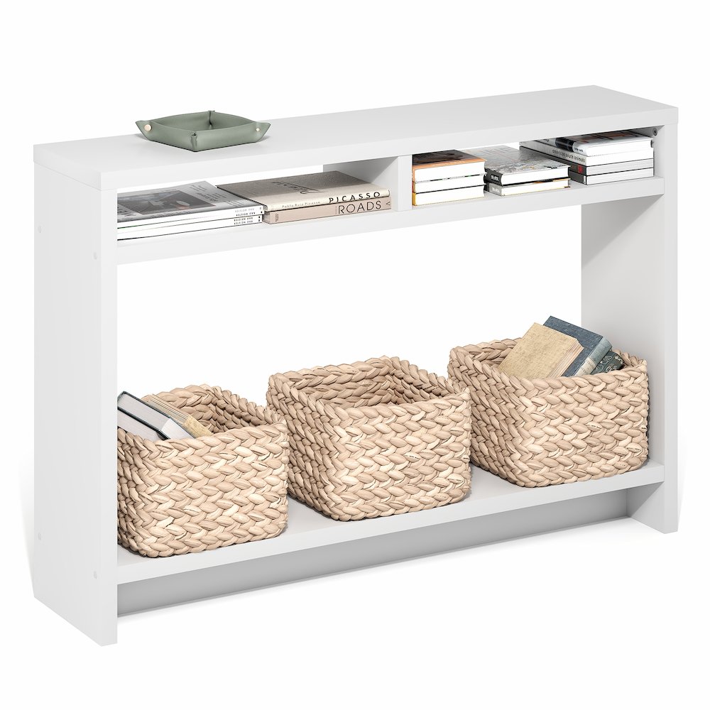 3-Tier Narrow Console Table with Extra Thick Frame and Storage Shelf, White