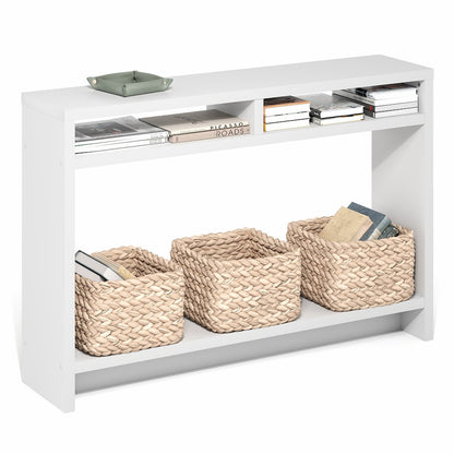 3-Tier Narrow Console Table with Extra Thick Frame and Storage Shelf, White