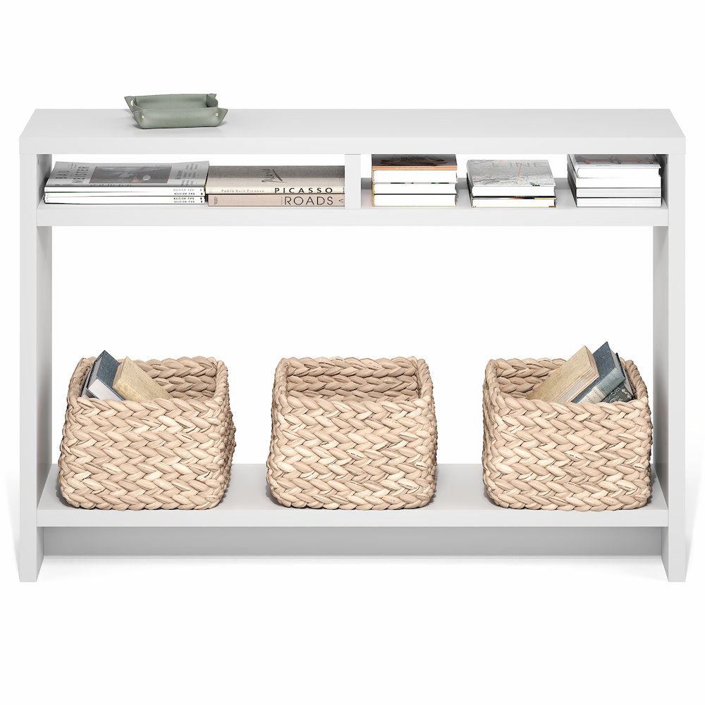 3-Tier Narrow Console Table with Extra Thick Frame and Storage Shelf, White