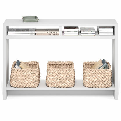 3-Tier Narrow Console Table with Extra Thick Frame and Storage Shelf, White