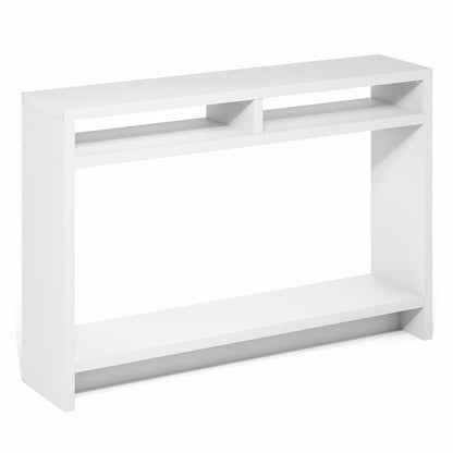 3-Tier Narrow Console Table with Extra Thick Frame and Storage Shelf, White
