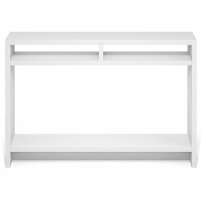 3-Tier Narrow Console Table with Extra Thick Frame and Storage Shelf, White
