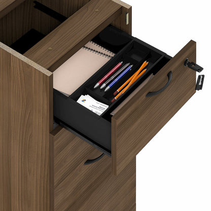 3-Drawer Fixed Pedestal Filing Cabinet, Soft-Close Drawers, Modern Walnut