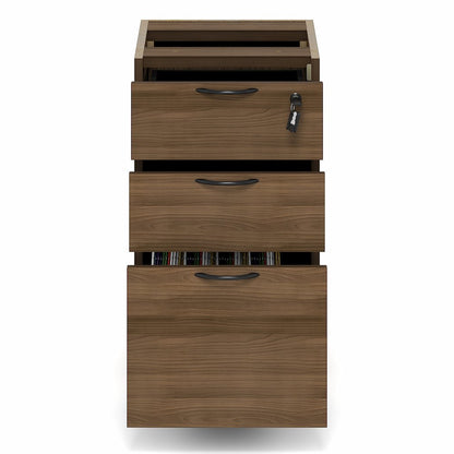 3-Drawer Fixed Pedestal Filing Cabinet, Soft-Close Drawers, Modern Walnut