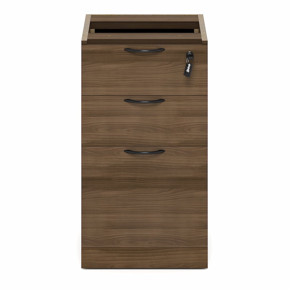 3-Drawer Fixed Pedestal Filing Cabinet, Soft-Close Drawers, Modern Walnut