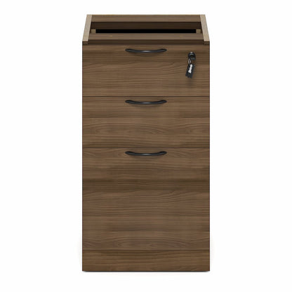 3-Drawer Fixed Pedestal Filing Cabinet, Soft-Close Drawers, Modern Walnut
