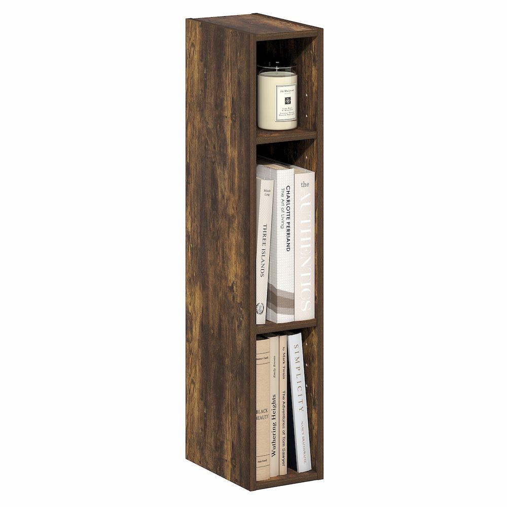 3-Tier Narrow Bookshelf, Bookcase with 6-In Width Storage Shelf, Amber Pine