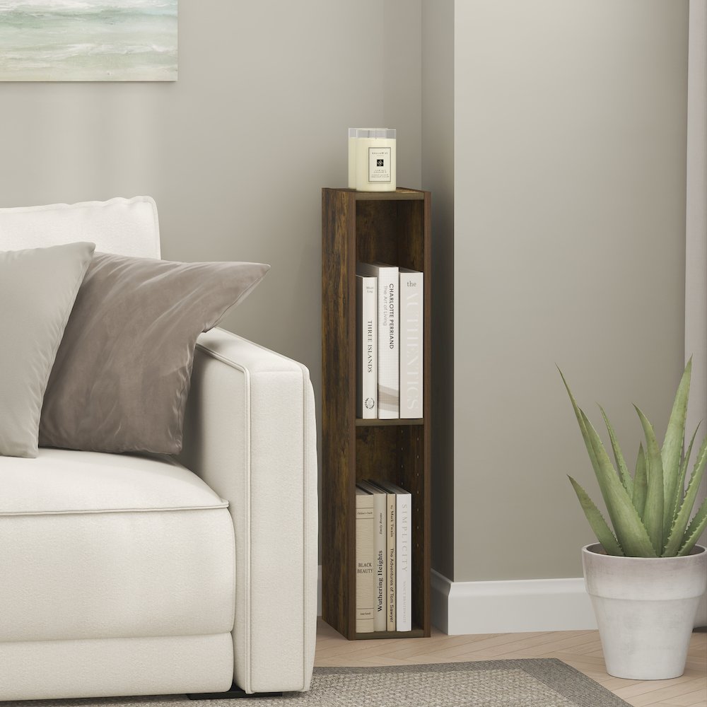 3-Tier Narrow Bookshelf, Bookcase with 6-In Width Storage Shelf, Amber Pine