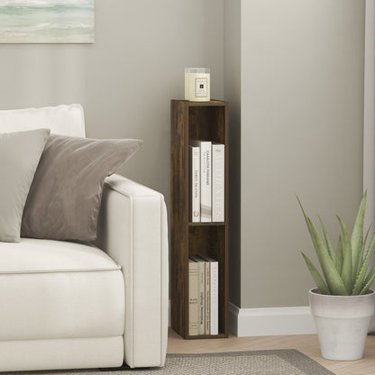 3-Tier Narrow Bookshelf, Bookcase with 6-In Width Storage Shelf, Amber Pine