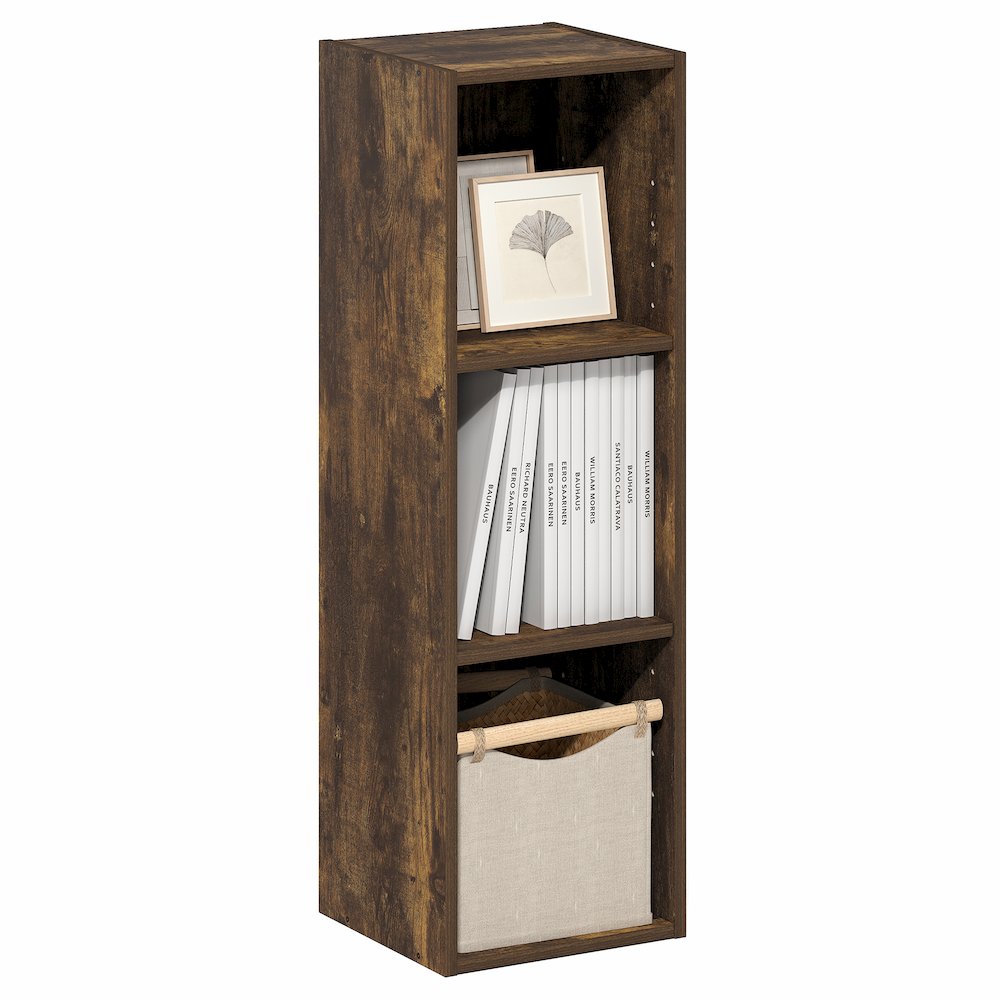 3-Tier Narrow Bookshelf, Bookcase with 10-In Width Storage Shelf, Amber Pine