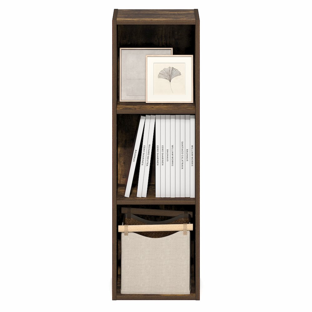 3-Tier Narrow Bookshelf, Bookcase with 10-In Width Storage Shelf, Amber Pine