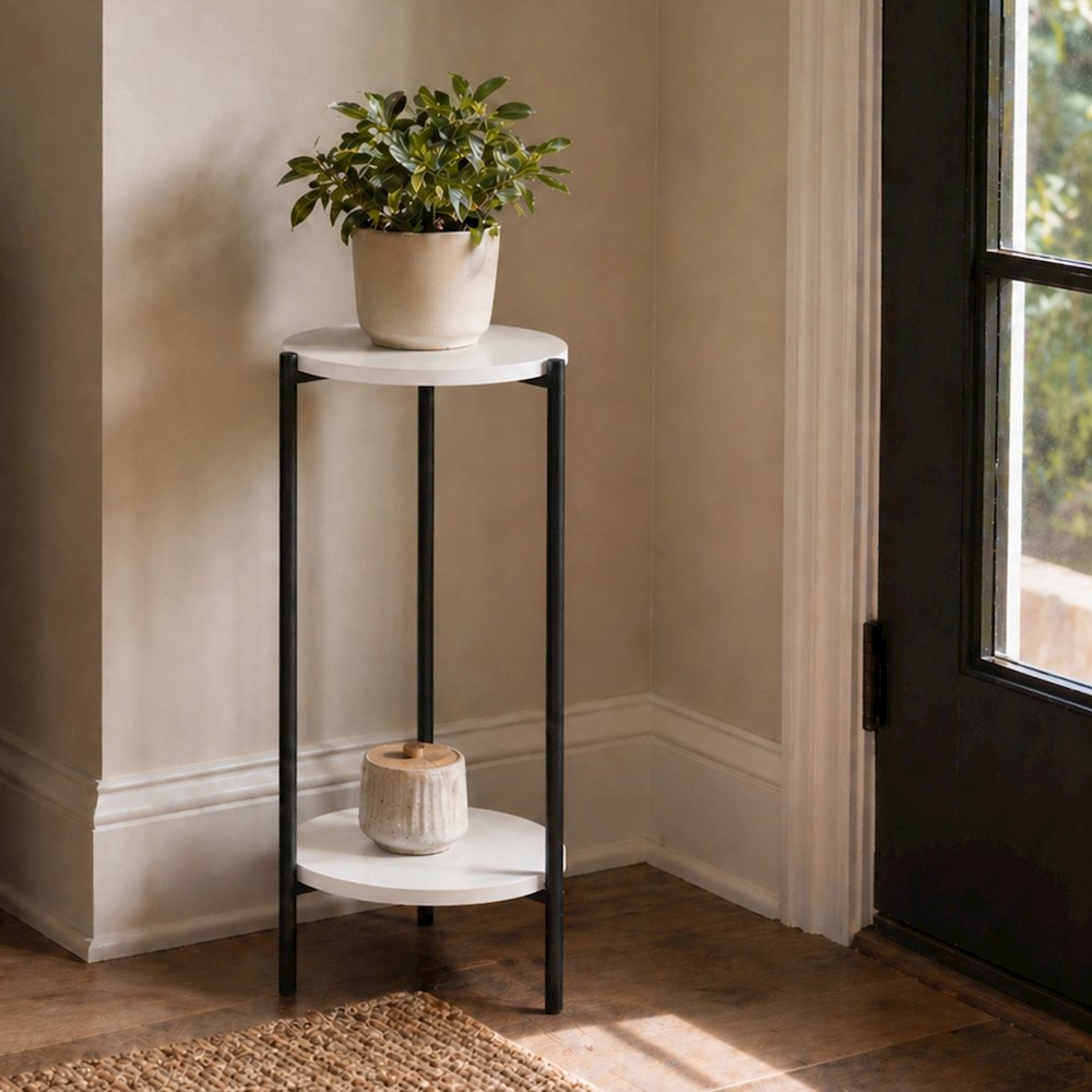 BESI Plant Stand Indoor Outdoor, 2-Tier Round, White