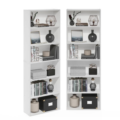 JAYA Book Shelf Set of 2, 6-Tier Bookshelf, Bookcase, White