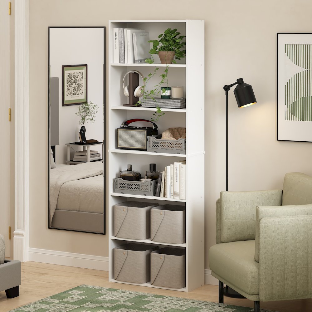 JAYA Book Shelf Set of 2, 6-Tier Bookshelf, Bookcase, White