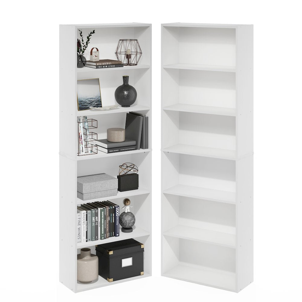 JAYA Book Shelf Set of 2, 6-Tier Bookshelf, Bookcase, White