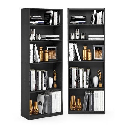 JAYA Book Shelf Set of 2, 5-Tier Bookshelf, with Adjustable Shelf, Black