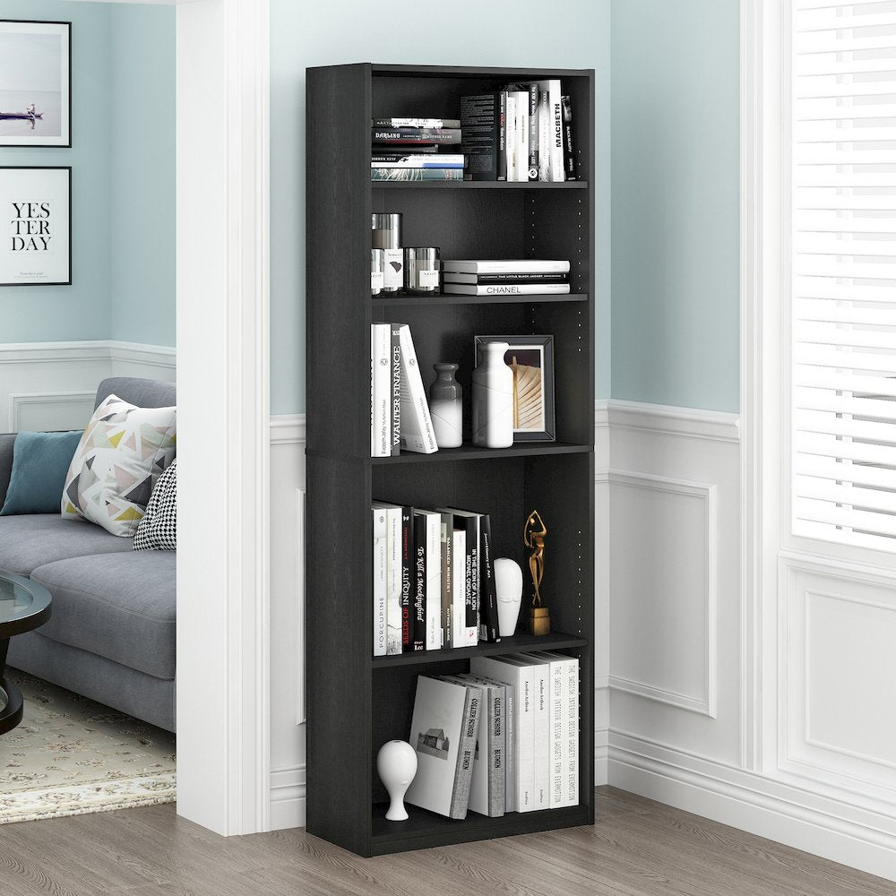 JAYA Book Shelf Set of 2, 5-Tier Bookshelf, with Adjustable Shelf, Black