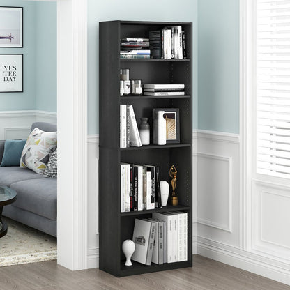JAYA Book Shelf Set of 2, 5-Tier Bookshelf, with Adjustable Shelf, Black