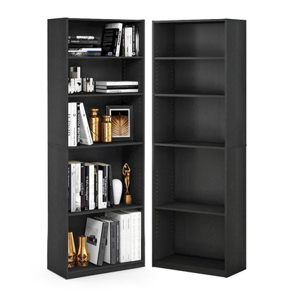 JAYA Book Shelf Set of 2, 5-Tier Bookshelf, with Adjustable Shelf, Black