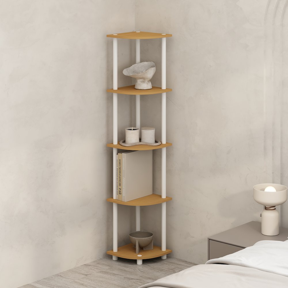 Corner Shelf, 5-Tier Corner Display Rack, Shelving Unit, Light Beech