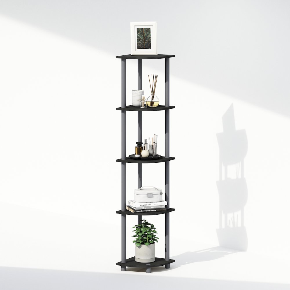 Corner Shelf, 5-Tier Corner Display Rack, Shelving Unit, Plain Black