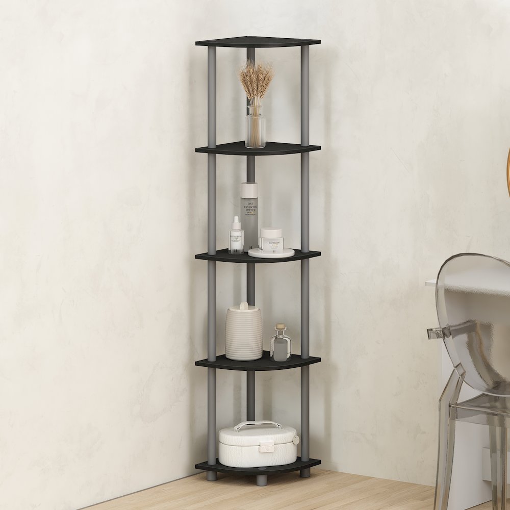 Corner Shelf, 5-Tier Corner Display Rack, Shelving Unit, Plain Black