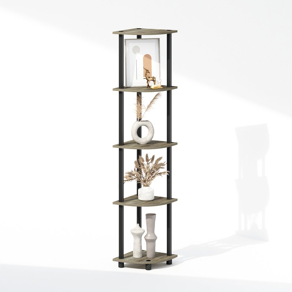 Corner Shelf, 5-Tier Corner Display Rack, Shelving Unit, Grey Oak