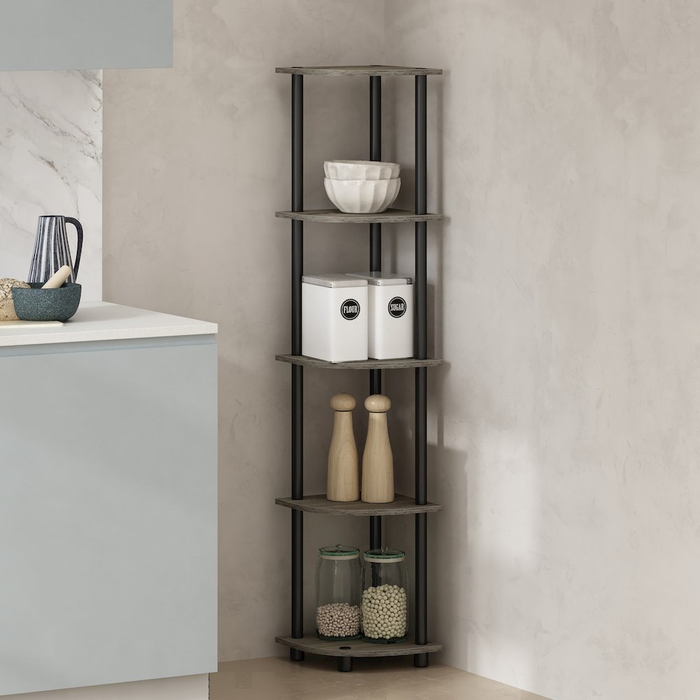 Corner Shelf, 5-Tier Corner Display Rack, Shelving Unit, Grey Oak