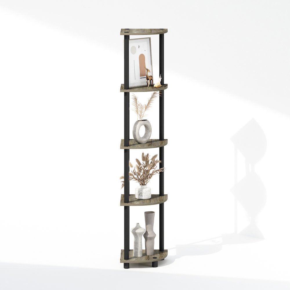 Corner Shelf, 5-Tier Corner Display Rack, Shelving Unit, Grey Oak