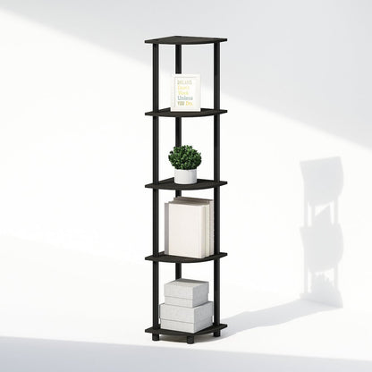 Corner Shelf, 5-Tier Corner Bookshelf, Open Storage Shelves, Black Espresso