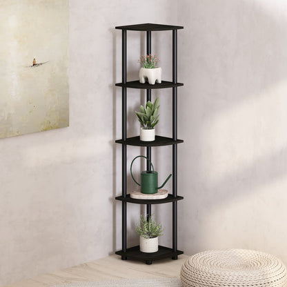 Corner Shelf, 5-Tier Corner Bookshelf, Open Storage Shelves, Black Espresso