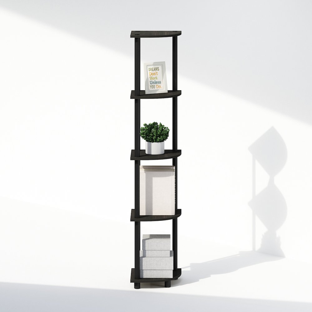 Corner Shelf, 5-Tier Corner Bookshelf, Open Storage Shelves, Black Espresso