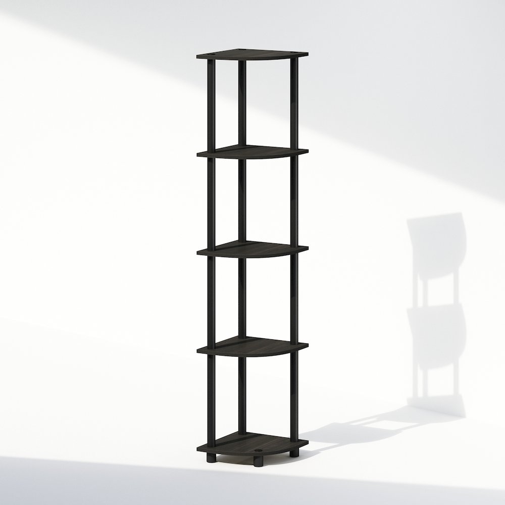 Corner Shelf, 5-Tier Corner Bookshelf, Open Storage Shelves, Black Espresso