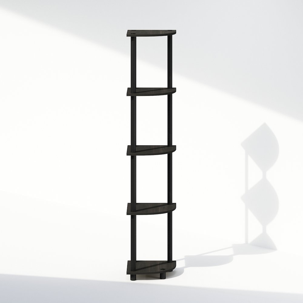 Corner Shelf, 5-Tier Corner Bookshelf, Open Storage Shelves, Black Espresso