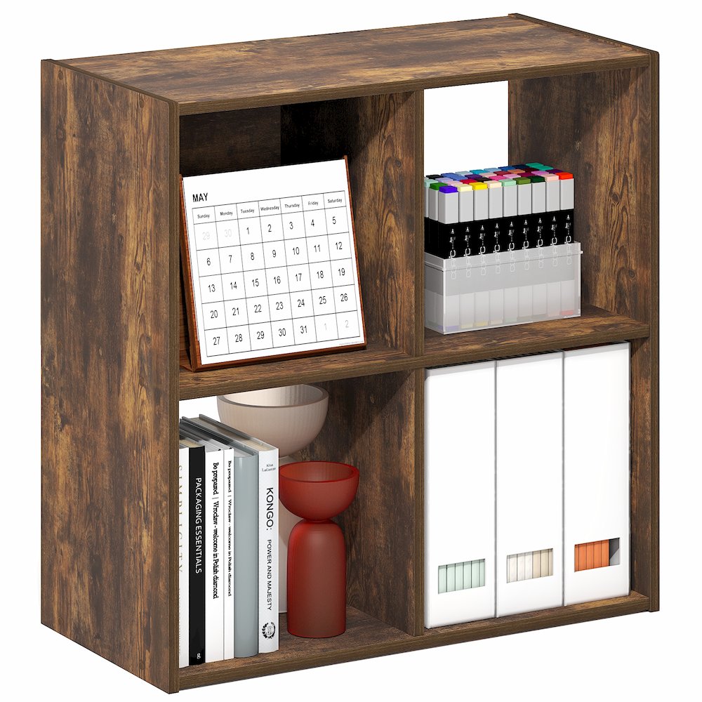 PELLI Book Shelf, 4 Cube Bookshelf with Open Back & Closed Back Cubes