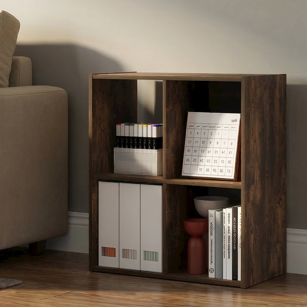 PELLI Book Shelf, 4 Cube Bookshelf with Open Back & Closed Back Cubes