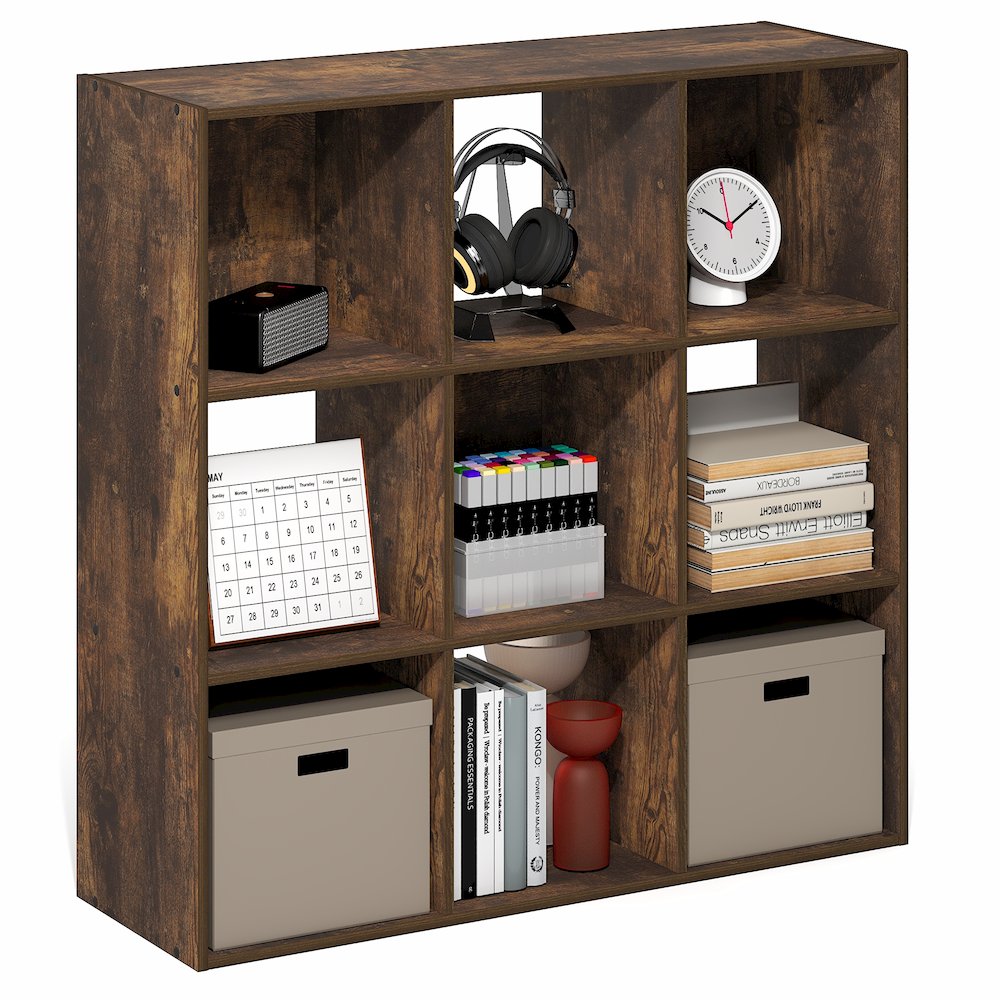 PELLI Book Shelf, 9-Cube Bookshelf, 3x3 Cube Storage Organizer Bookcase