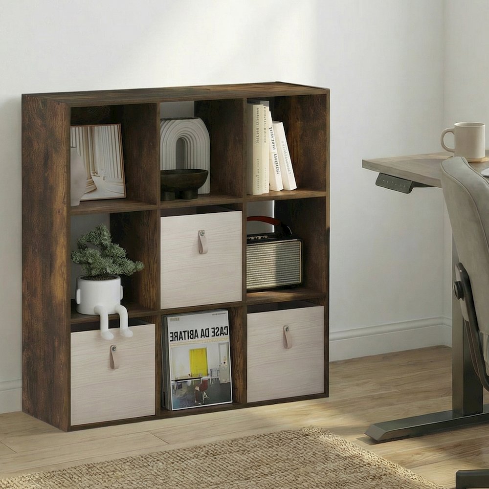 PELLI Book Shelf, 9-Cube Bookshelf, 3x3 Cube Storage Organizer Bookcase